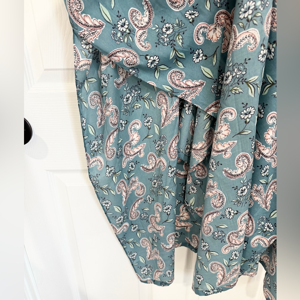 Ann Taylor LOFT Teal Paisley Lightweight Floral Open-Front Kimono - One Size - Picture 6 of 7